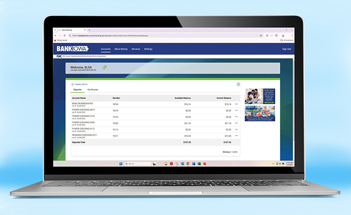 laptop screen showing new online banking interface
