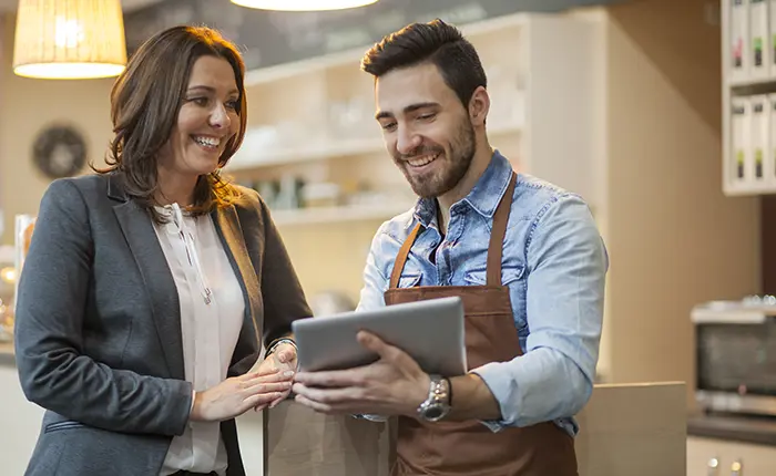 business owner and bank woman